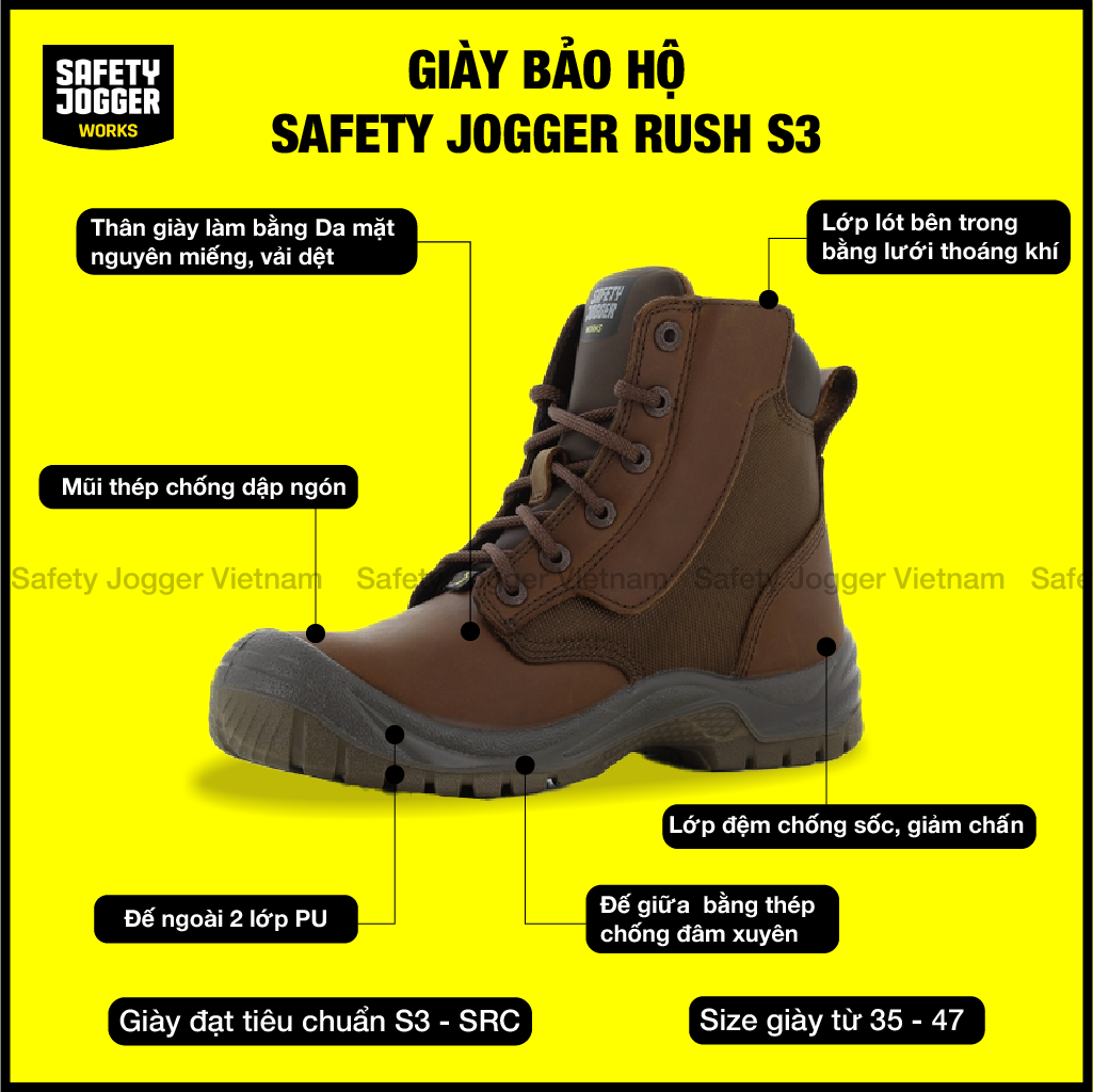 Giày bảo hộ Jogger Rush S3 Nâu